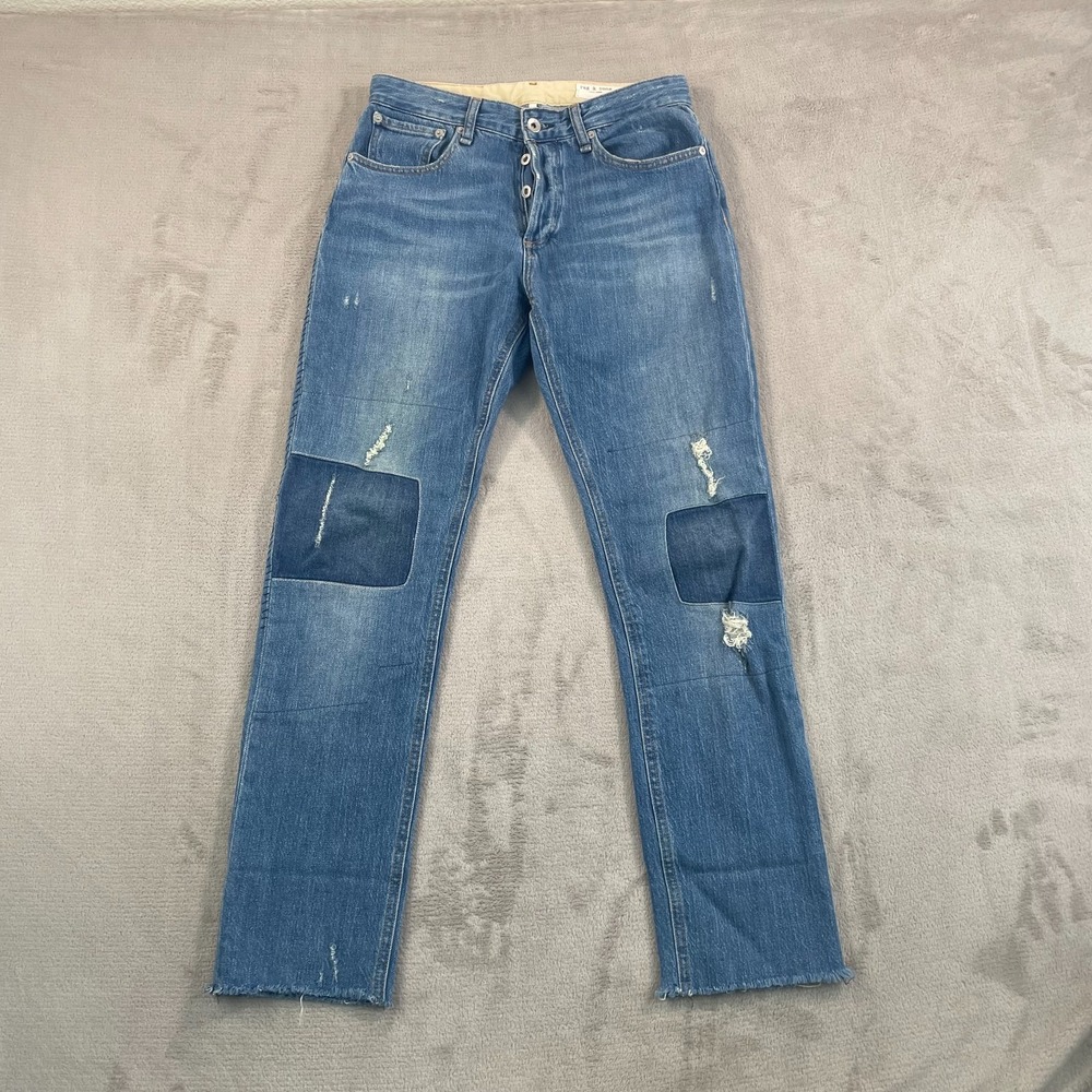 Rag & Bone Rosa Mid Rise Boyfriend Jeans Women 28 (Tag 25) Blue Patchwork